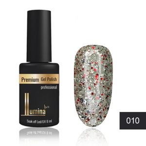 Lumina Lux №010, серебристо-красные блестки разного размера ― My Beauty